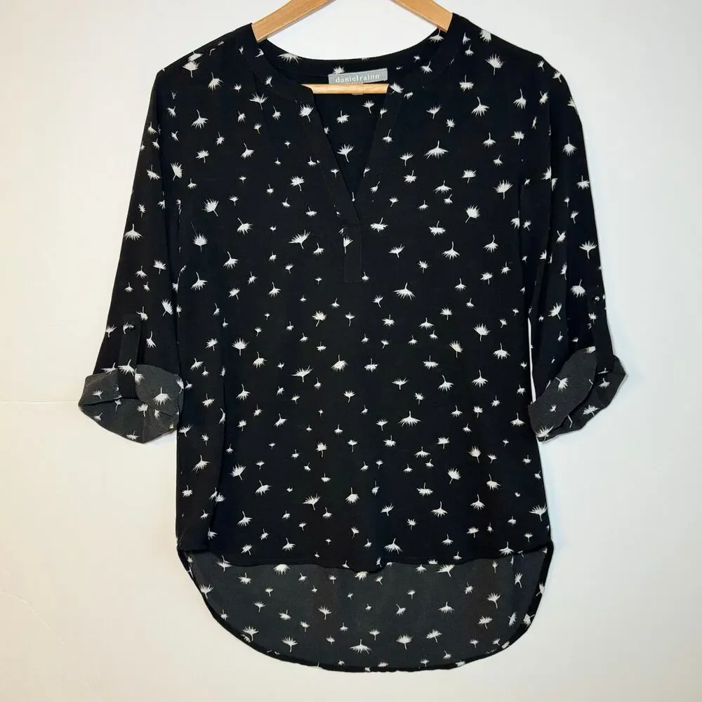 Daniel Rain Semi Sheer Blouse Quarter Sleeve V Neck Office Career Small Black - Picture 6 of 12